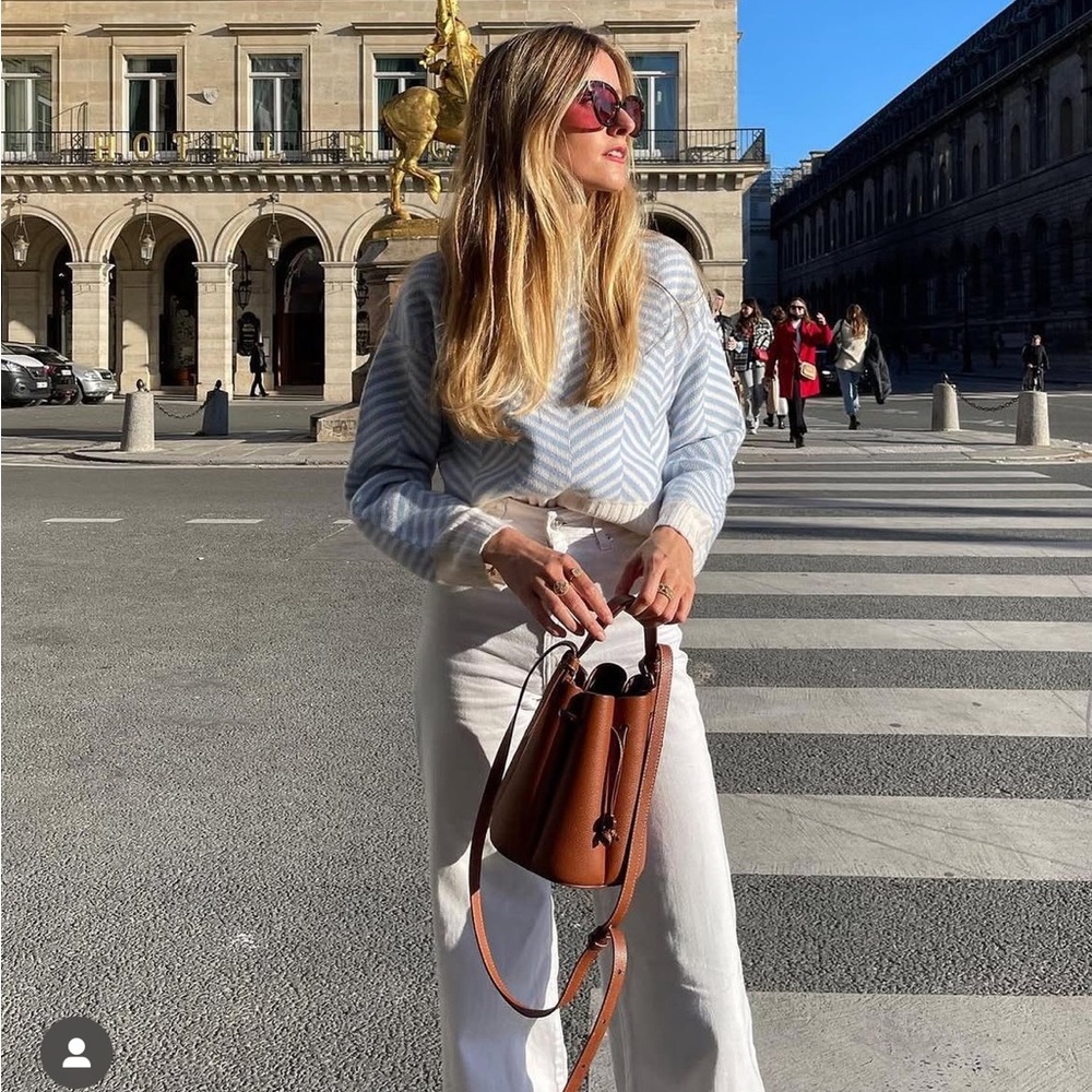Petite Studio Striped Blue and White Cropped Sweater